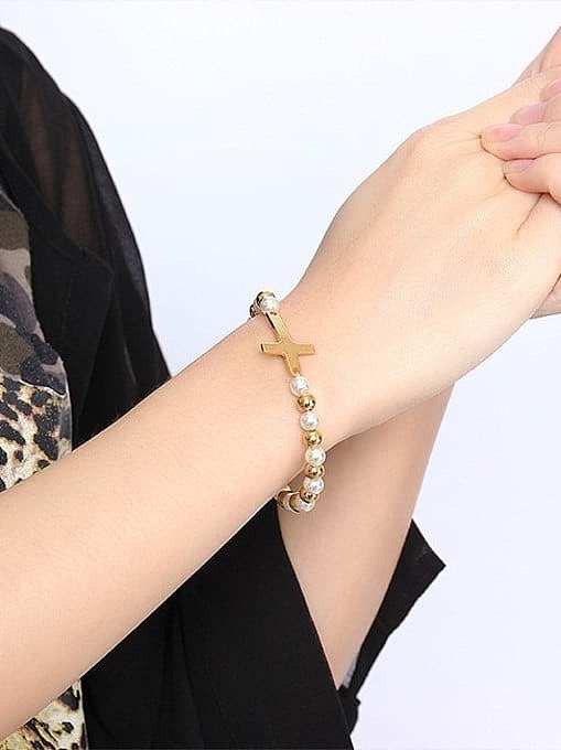 Elegant Gold Plated Cross Shaped Titanium Bracelet