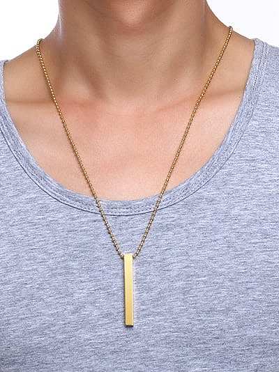 Men Trendy Gold Plated Square Shaped Titanium Necklace