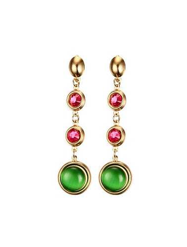 Boucles d'oreilles pendantes en opale ronde verte de haute qualité