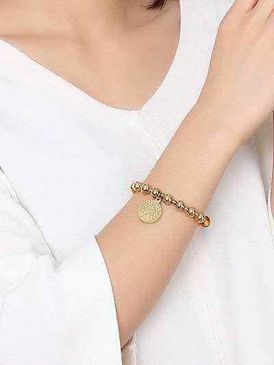 Trendy Gold Plated Tag Shaped Stones Titanium Braceley