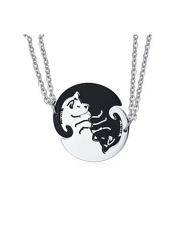 Stainless Steel With Cute Black And White Puppy Couple Necklaces