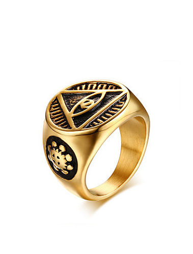 Requintado anel de titânio banhado a ouro em forma de olho