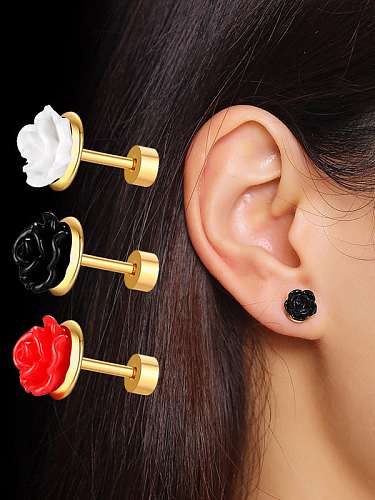 Titanium Steel Resin Flower Vintage Stud Earring