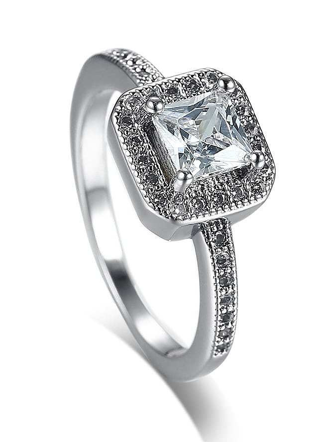 All-match Platinum Plated Square Shaped Zircon Copper Ring