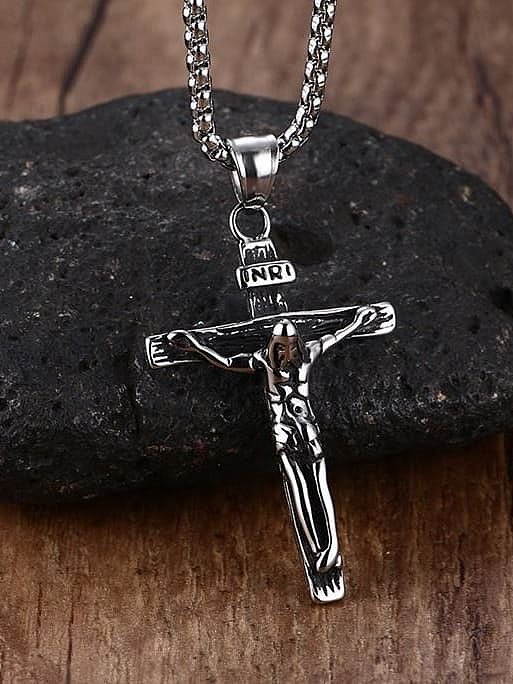 Colar religioso vintage com cruz de strass de aço inoxidável