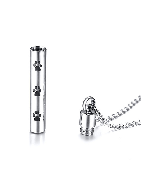 Stainless Steel With Platinum Plated Simplistic Cylinder Paw Print Necklaces