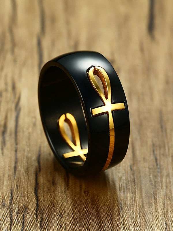 Stainless Steel With Gun Plated Personality Cross Band Rings