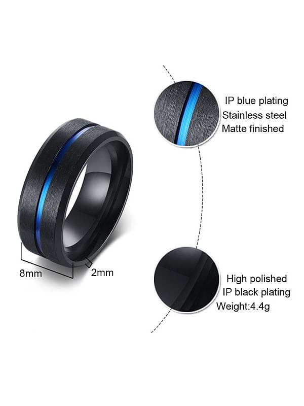 Stainless Steel With Gun Plated Simplistic Brushed Black and Blue Men's Ring