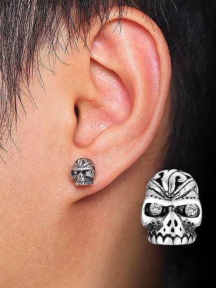 Titanium Steel Rhinestone Skull Vintage Stud Earring