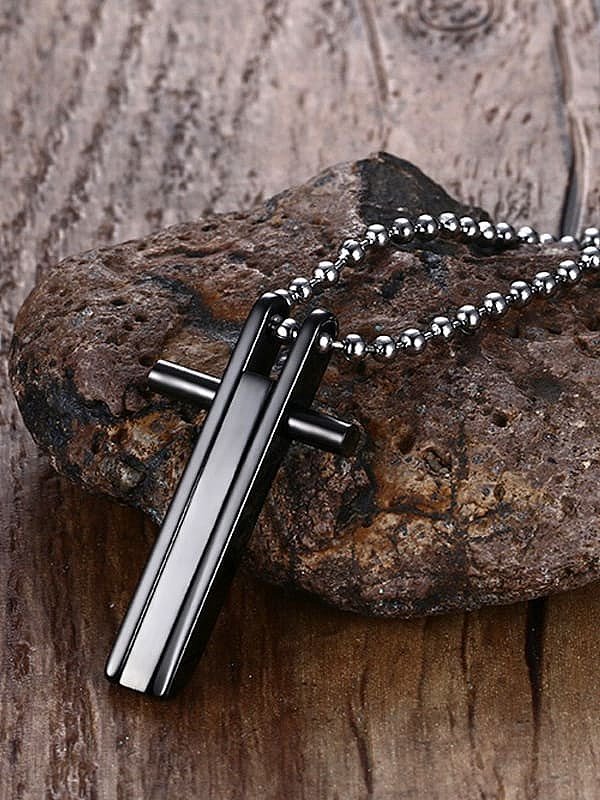 Titanium Steel Cubic Zirconia Cross Vintage Regligious Necklace