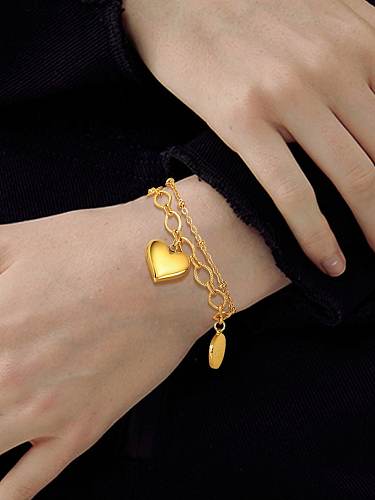 Titanium Steel Imitation Pearl Heart Vintage Strand Bracelet
