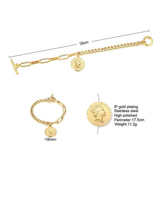 Stainless Steel With White Gold Plated Simplistic Round Pendant Bracelets