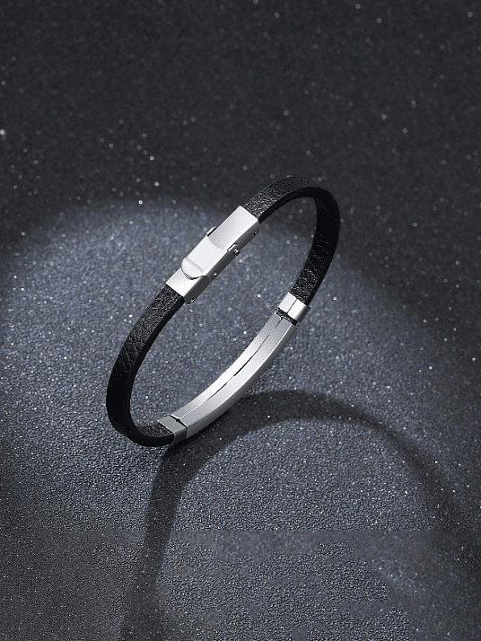 Stainless steel Leather Geometric Hip Hop Band Bangle