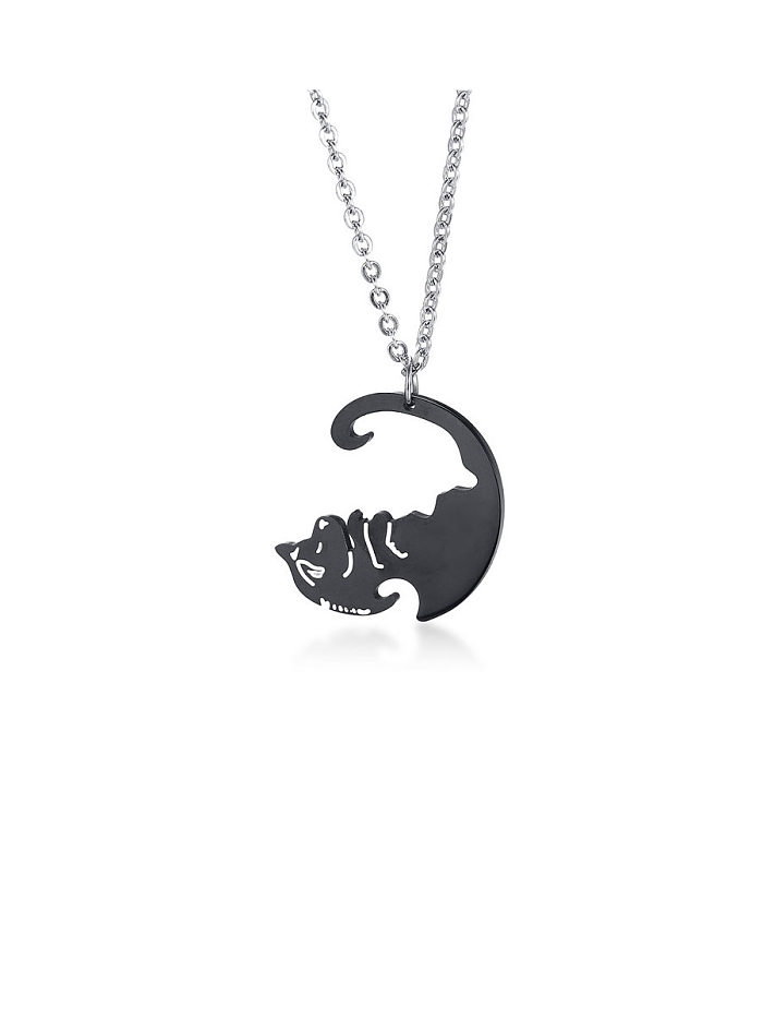 Stainless Steel With Cute Black And White Puppy Couple Necklaces