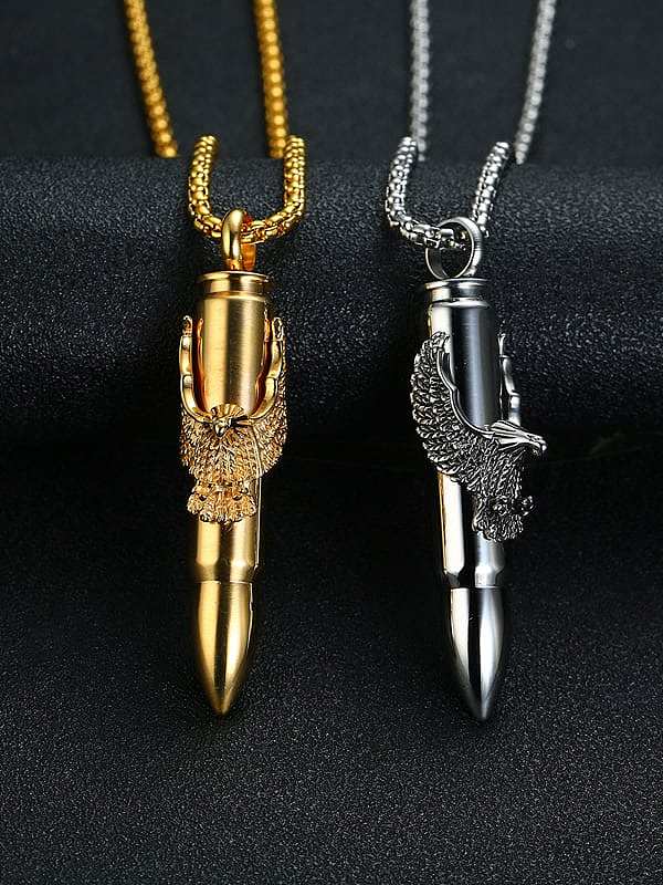 Stainless Steel With Gold Plated Personality Bullet Eagle Necklaces