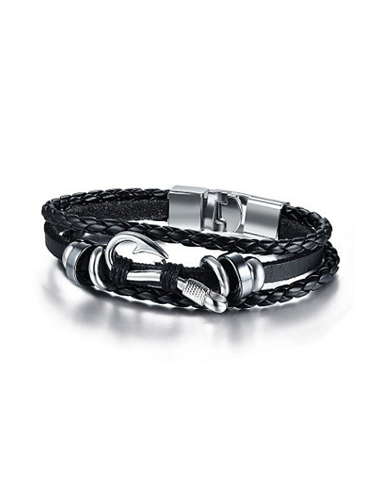 Delicate Hook Shaped Black Stone Artificial Leather Bracelet