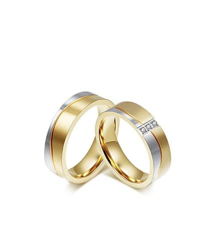 Titanium Steel Cubic Zirconia Geometric Couple Ring