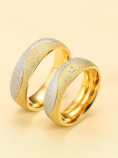 Stainless Steel With Gold Plated Simplistic Round Two-Tone Couple Band Rings