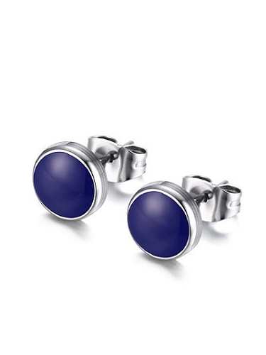 All-match Blue Round Shaped Glue Stainless Steel Stud Earrings