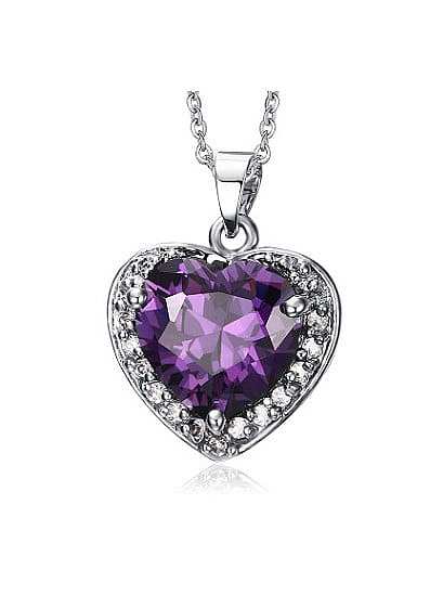 All-match Purple Heart Shaped Zircon Copper Pendant