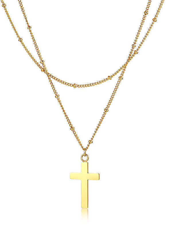 Stainless Steel With Gold Plated Simplistic Cross Multi Strand Necklaces