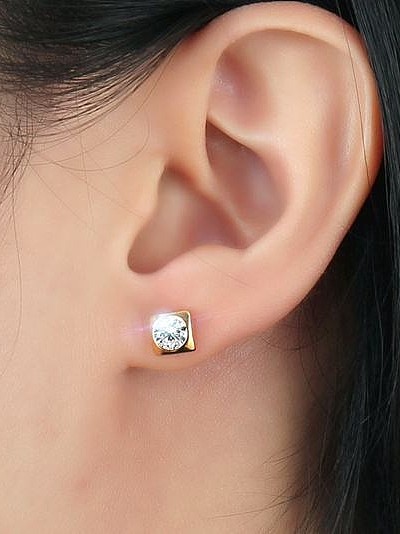 Boucles d'oreilles en forme de carré plaqué or à la mode avec strass
