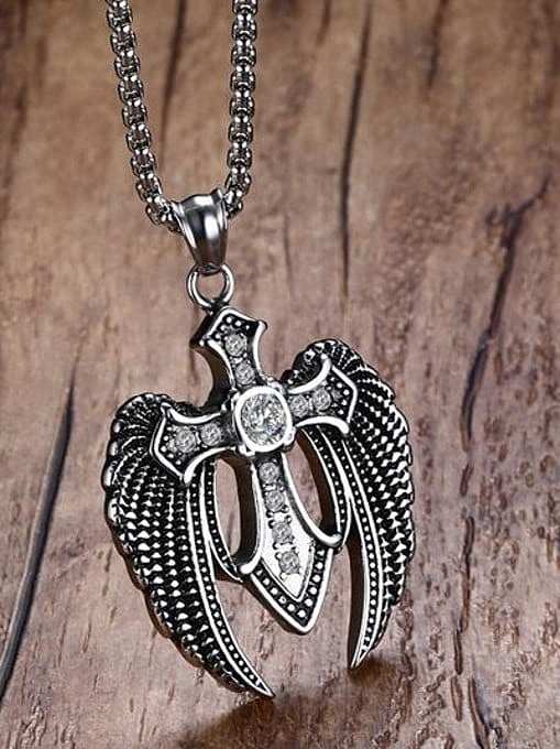 Personality Cross Shaped Shimmering Rhinestone Titanium Pendant