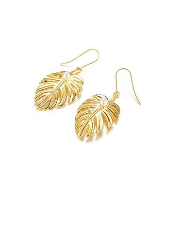 Stainless Steel With Gold Plated Simplistic Leaf Hook Earrings