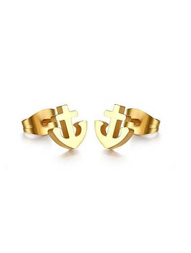 All-match Gold Plated Anchor Shaped Titanium Stud Earrings