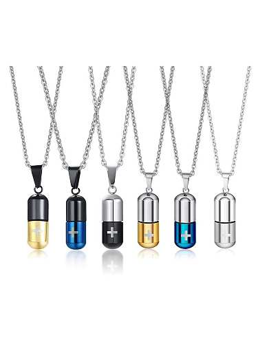Titanium Steel Pill Perfume Bottle Pendant Pendant Necklace For Men
