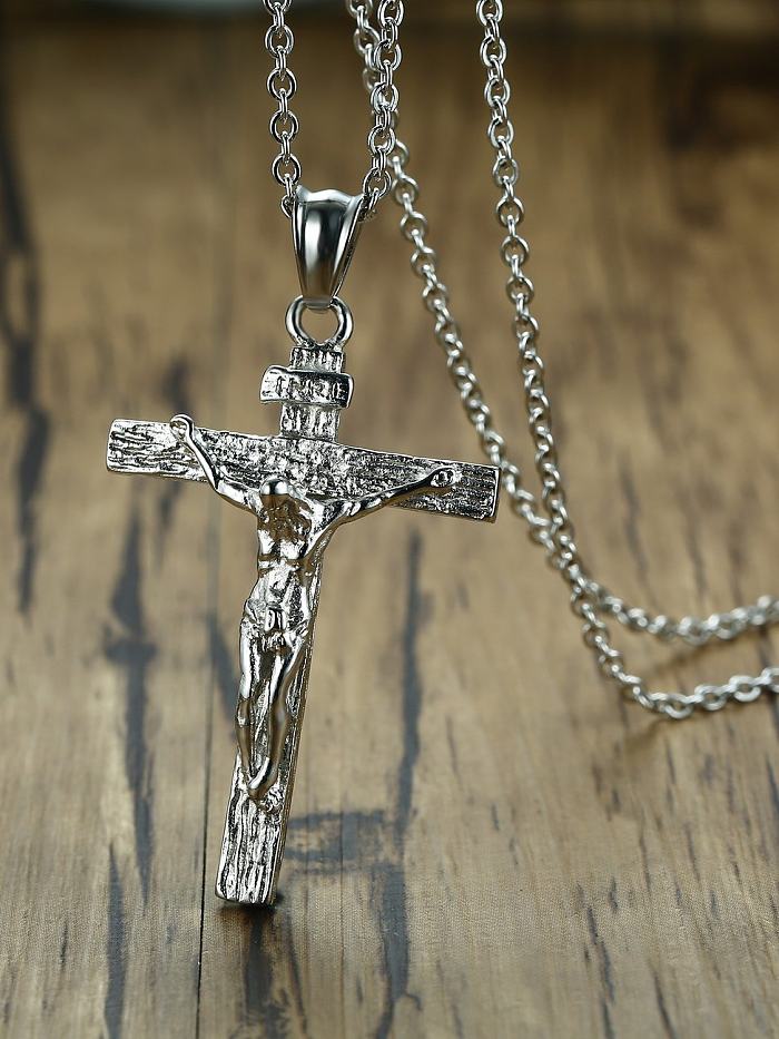 Colar religioso vintage com cruz de strass de aço inoxidável