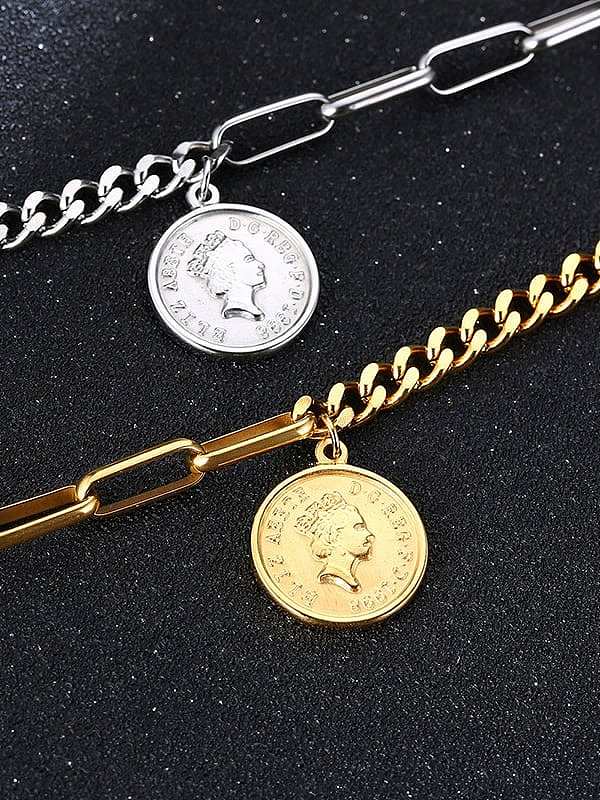 Stainless Steel With White Gold Plated Simplistic Round Pendant Bracelets