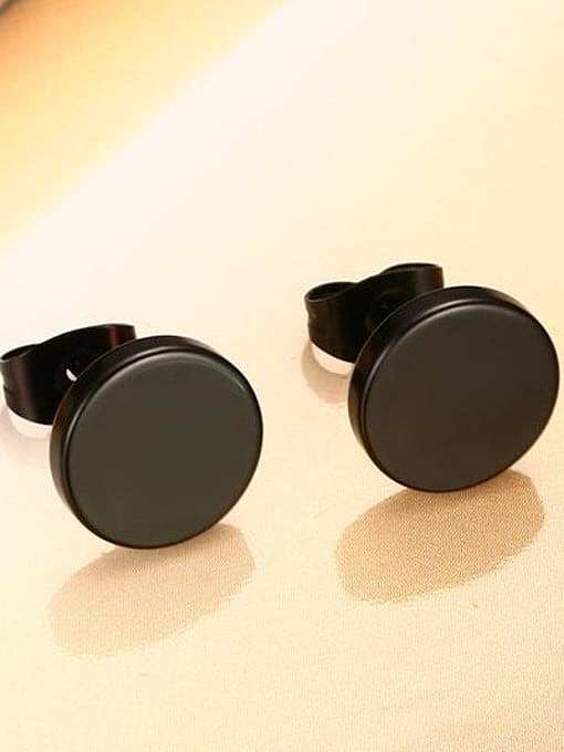 Fashion Black Gun Plated Round Shaped Titanium Stud Earrings