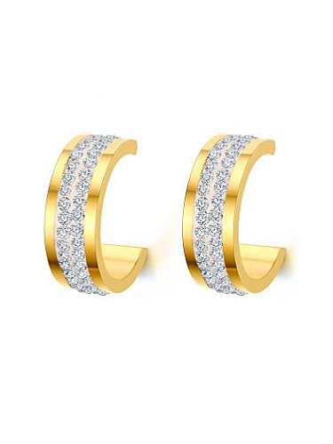 Exquisitos aretes de clip de diamantes de imitación con forma geométrica chapados en oro
