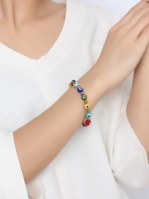 Personality Eye Shaped Colorful Glass Beads Titanium Bracelet