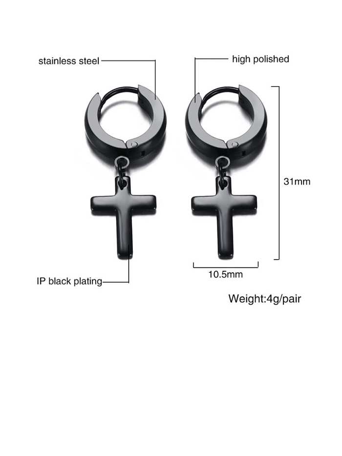 Boucles d'oreilles Huggie Minimalist Cross en acier inoxydable