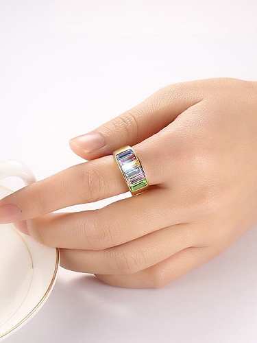Multi-color Gold Plated Geometric Shaped Zircon Ring