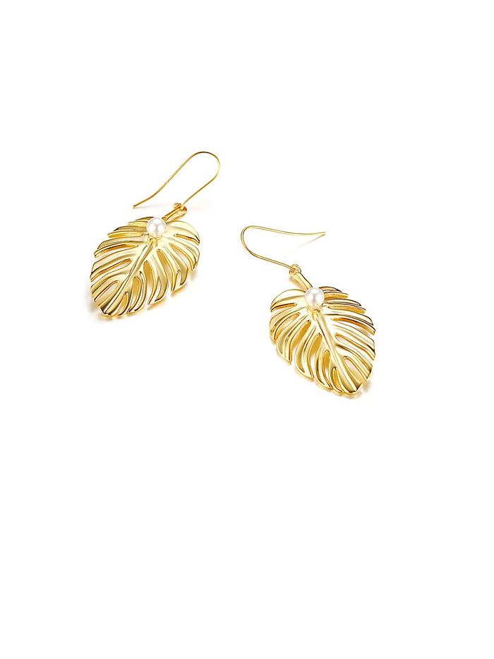 Stainless Steel With Gold Plated Simplistic Leaf Hook Earrings
