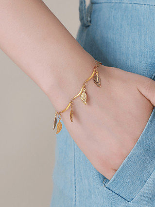 Titanium Steel Leaf Vintage Link Bracelet