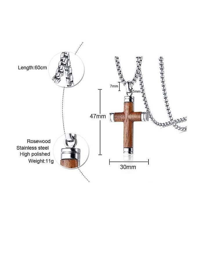 Collar religioso minimalista con cruz de madera de titanio