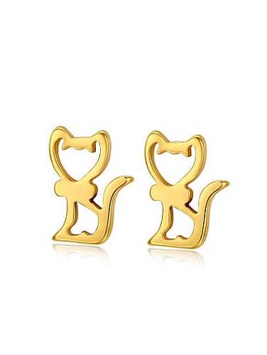 Cartoon Cat Shaped Gold Plated Titanium Stud Earrings