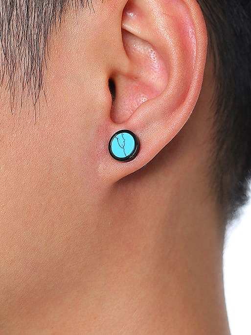 Titanium Steel Turquoise Geometric Hip Hop Stud Earring