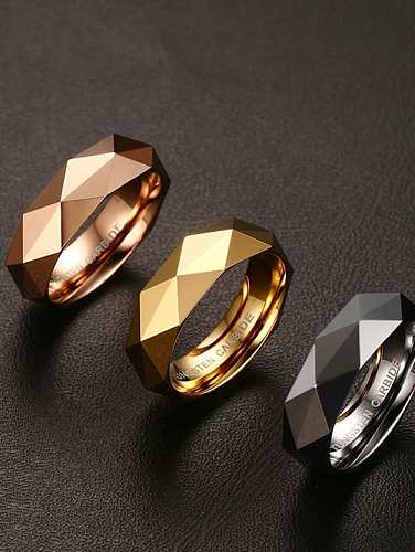 Anéis de banda geométrica simplista banhados a ouro 18k com tungstênio