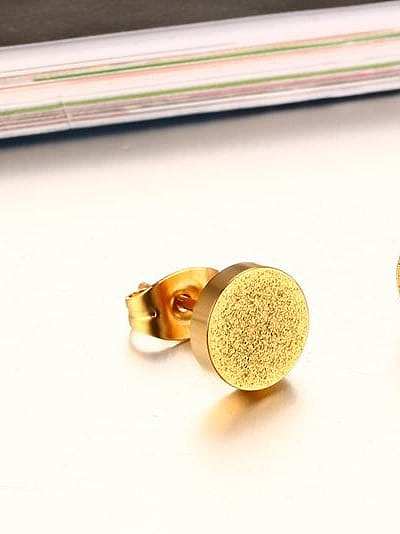 Temperament Gold Plated Round Frosted Titanium Stud Earrings