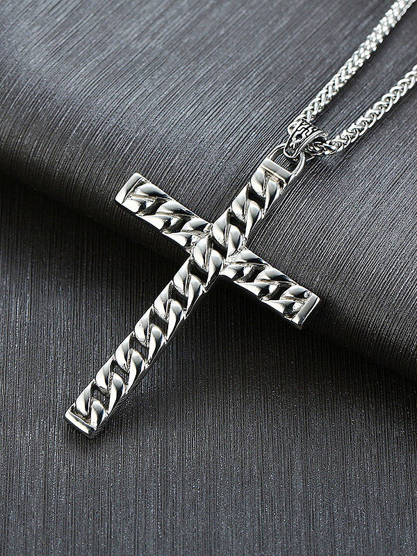 Stainless Steel With Platinum Plated Simplistic Cross Necklaces