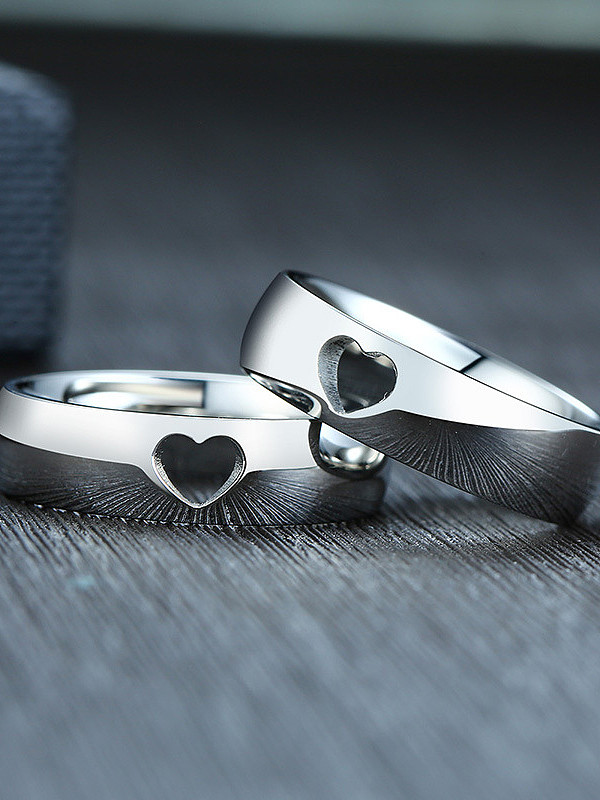 Stainless Steel With Platinum Plated Simplistic Heart Band Rings