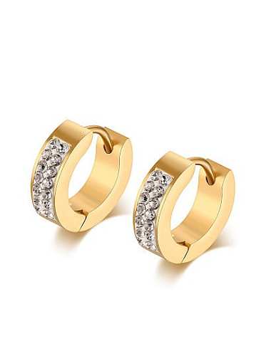 Exquisitos aretes de clip de diamantes de imitación geométricos chapados en oro