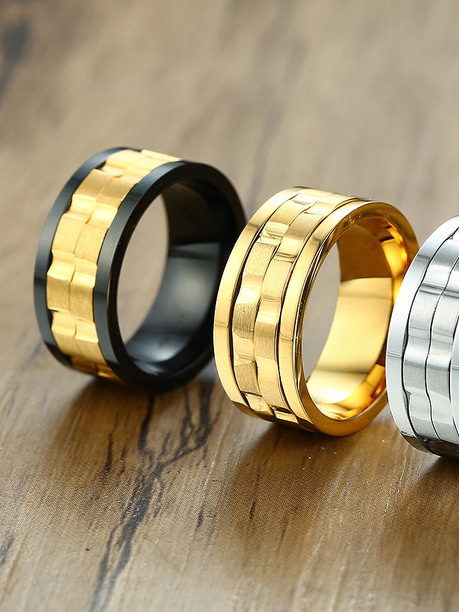 Titanium With Gold Plated Personality Men Rotatable Rings