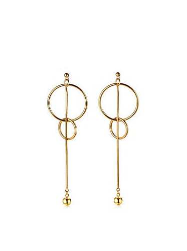 Temperament Double Round Shaped Gold Plated Titanium Drop Earrings