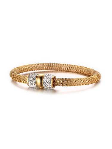Exquisito brazalete de titanio con brillantes diamantes de imitación chapados en oro